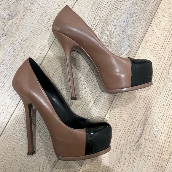 Saint Laurent Brown & Black Leather Tribtoo Platform Pumps Size 37 - Picture 11 of 11